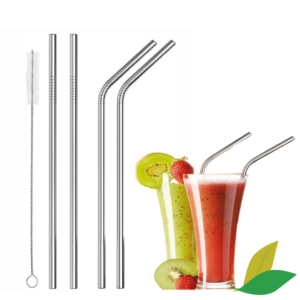 Reusable stainless steel straw set Pack of 5 with 1 cleaning brush and 4 bent straws